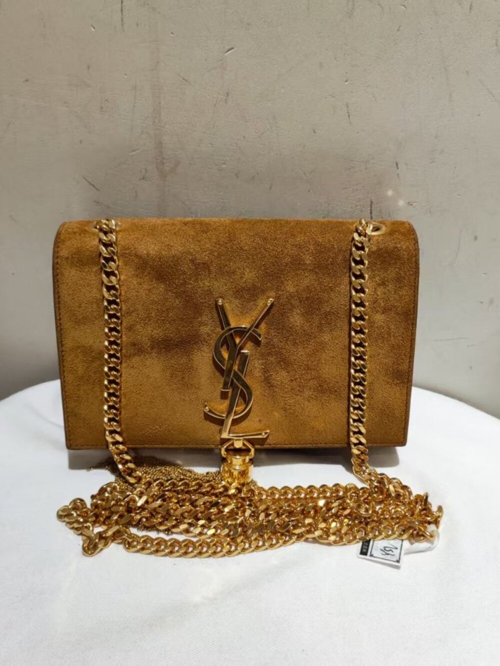 Pre-Owned Saint Laurent Kate Brown Suede Tassel Chain Shoulder Bag